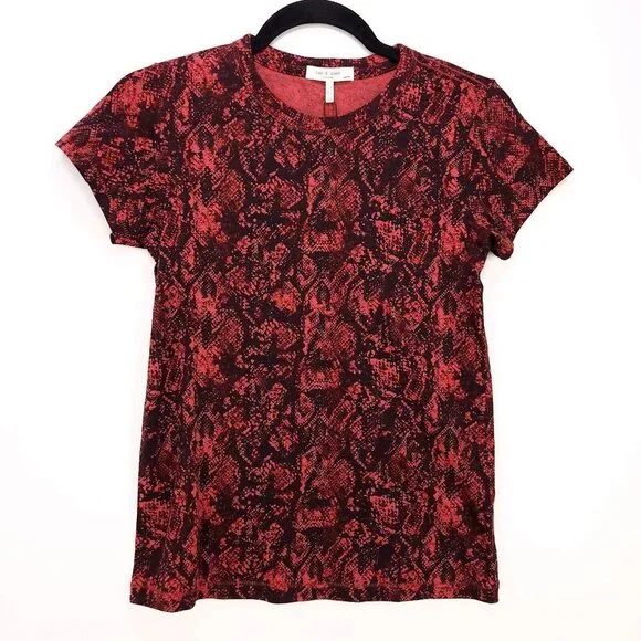 Rag & Bone Tshirt All Over Snake Print Red Organic Cotton Size XS Short Sleeve - Picture 2 of 12